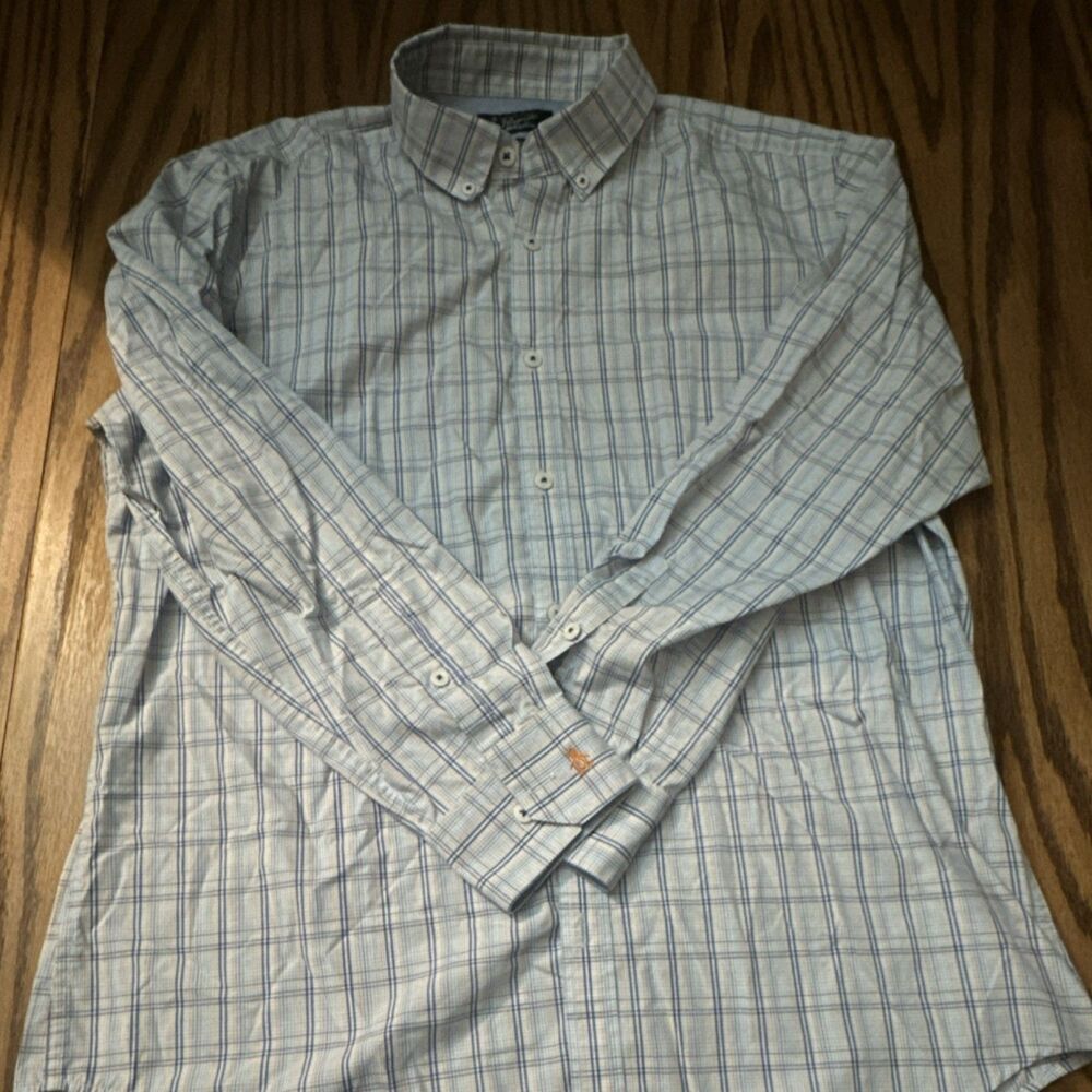 Penguin by Munsingwear Heritage Slim Fit Plaid Shirt Blue Orange 16 Long Sleeve